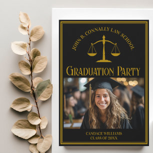 Elegant Law School Graduation Photo Party Invitation