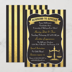 Elegant Law School Graduation Summons Invitation