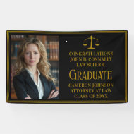 Elegant Law School Photo Graduation Party Black Banner