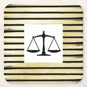 Elegant lawyer white gold foil paint striped square paper coaster