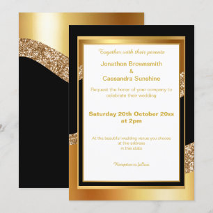 ELEGANT LAYERED GOLD BLACK WHITE GLITTER WAVE INVITATION
