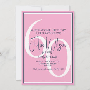 Elegant Layered Script Pink 60th Birthday  Invitation