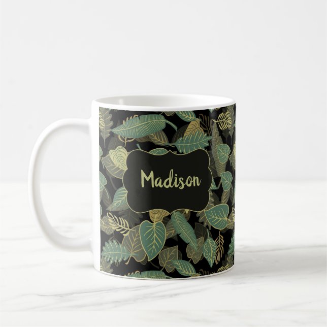 Elegant Leaf Birthday Botanical Initial Coffee Mug (Left)
