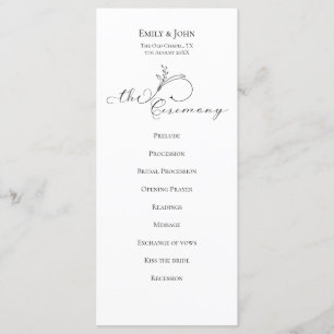 Elegant Leaf Black Script Typography Wedding Program