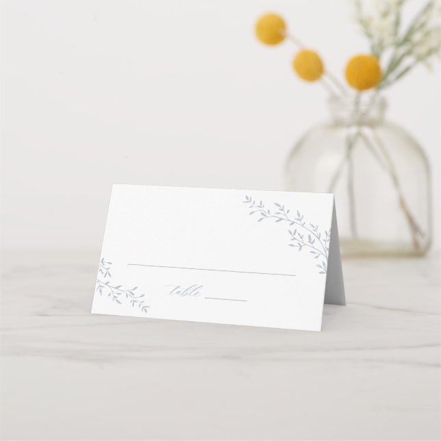 Elegant Leaf Branch Botanical Blue Wedding Table Place Card (Front)