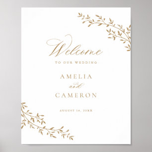 Elegant Leaf Branch Botanical Gold Wedding Welcome Poster