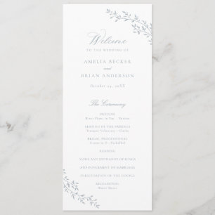Elegant Leaf Branch Dusty Blue Wedding Program