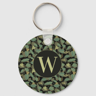 Elegant Leaf Design Botanical Initial Keychain