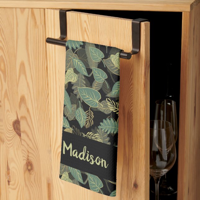 Elegant Leaf Design Botanical Kitchen Towel (Thirds Fold)