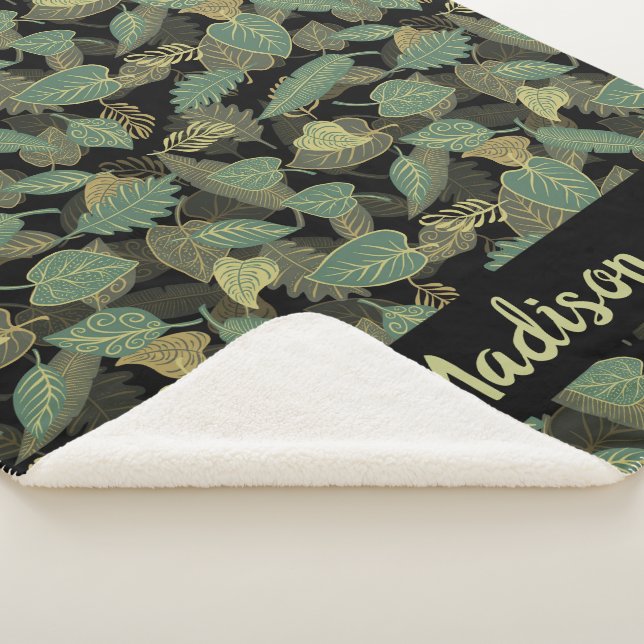Elegant Leaf Design Botanical Sherpa Blanket (3/4)