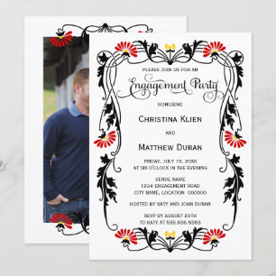 Elegant Leaf Floral Swirls Photo Engagement Party Invitation