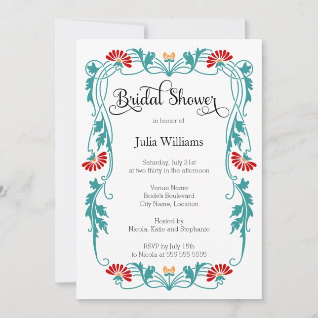 Elegant Leaf Florals and Swirls Bridal Shower Invitation (Front)