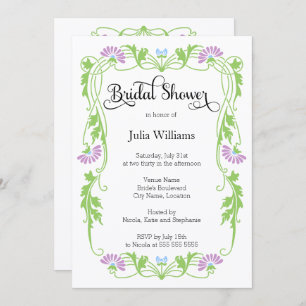 Elegant Leaf Florals and Swirls Bridal Shower Invitation