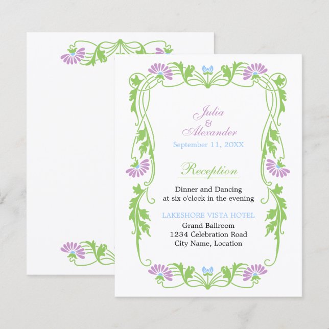 Elegant Leaf Florals and Swirls Reception Card (Front/Back)