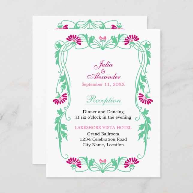Elegant Leaf Florals and Swirls Reception Cards (Front/Back)