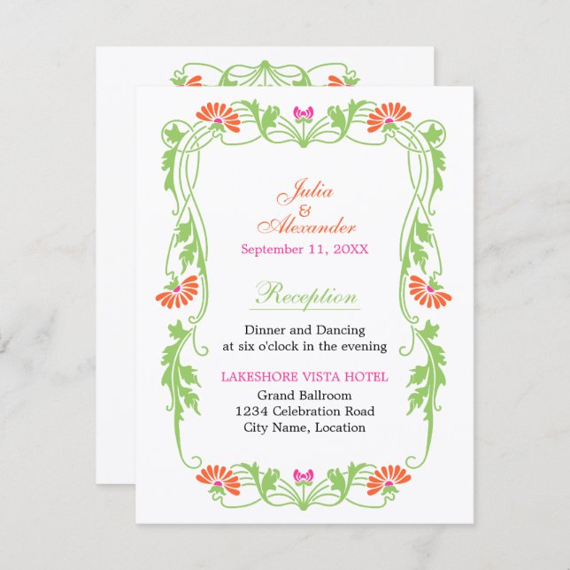 Elegant Leaf Florals and Swirls Reception Cards (Front/Back)