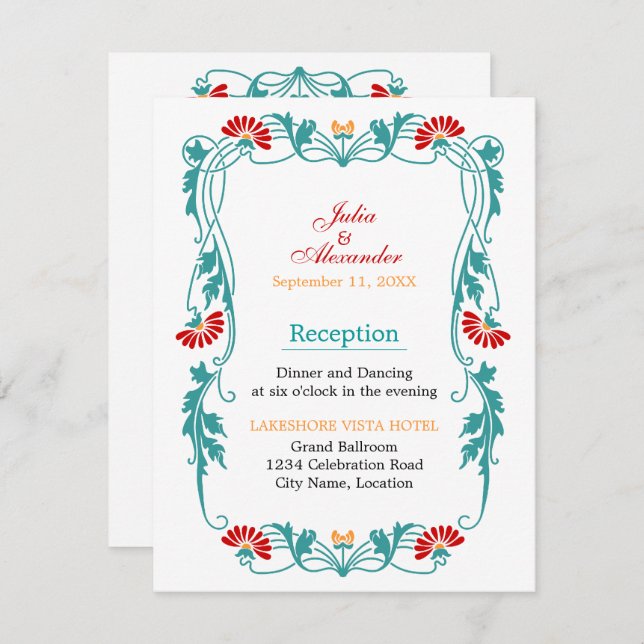 Elegant Leaf Florals and Swirls Reception Cards (Front/Back)