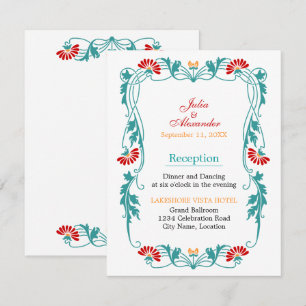 Elegant Leaf Florals and Swirls Reception Cards
