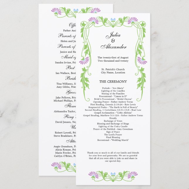 Elegant Leaf Florals and Swirls Wedding Program (Front/Back)