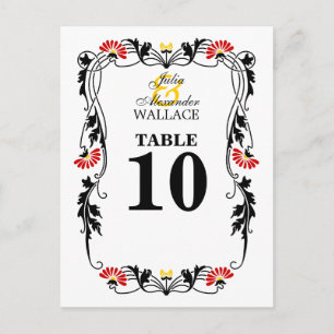 Elegant Leaf Florals & Swirls Table Number Card