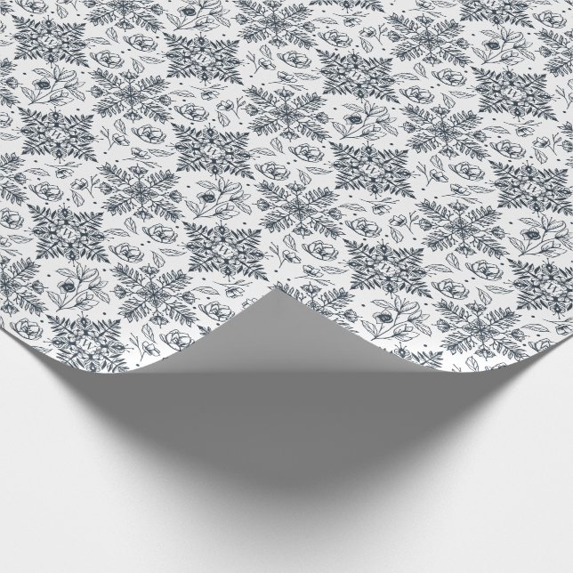 Elegant Leaf Foliage Snowflake Pattern Christmas Wrapping Paper (Corner)