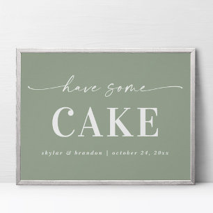 Elegant Leaf Green Have Some Cake Wedding Sign