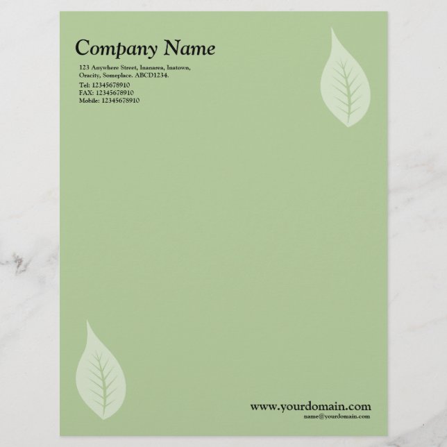 Elegant Leaf - Green Letterhead (Front)