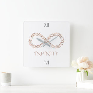 Elegant Leaf Infinity Symbol Minimalist  Square Wall Clock