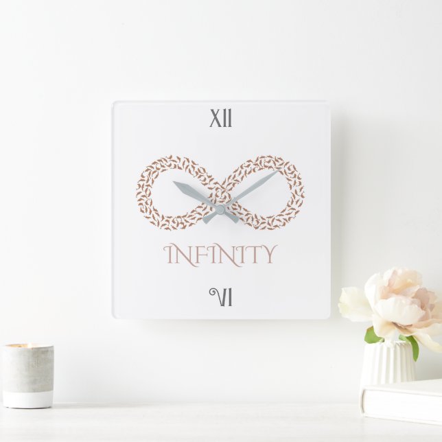 Elegant Leaf Infinity Symbol Minimalist  Square Wall Clock (Home)