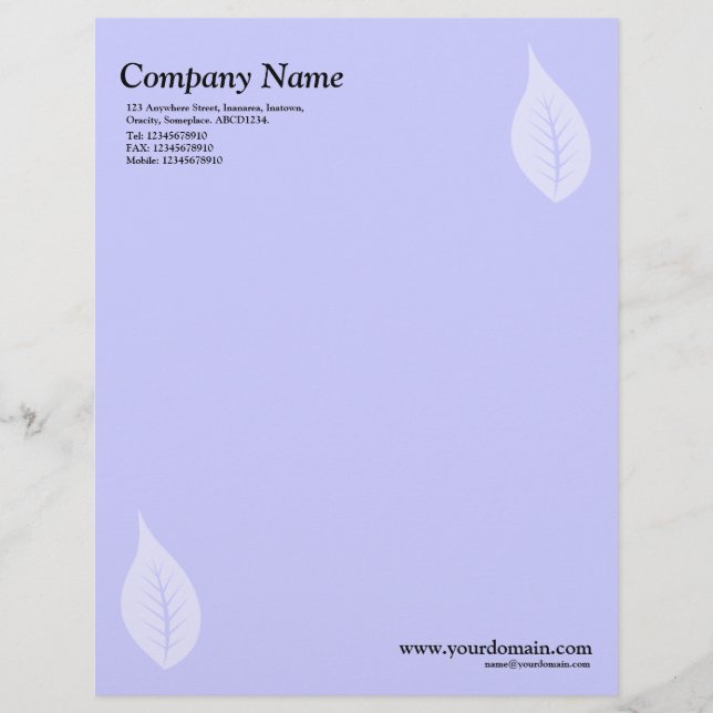 Elegant Leaf - Light Blue Letterhead (Front)