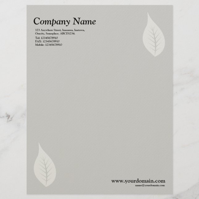 Elegant Leaf - Light Grey (Felt) Letterhead (Front)