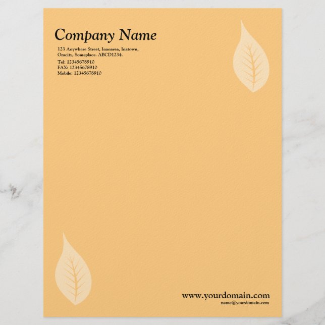 Elegant Leaf - Light Orange (Felt) Letterhead (Front)