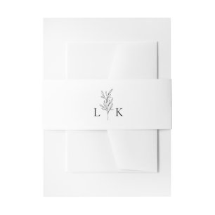 Elegant Leaf Monogram Black White Wedding Invitation Belly Band