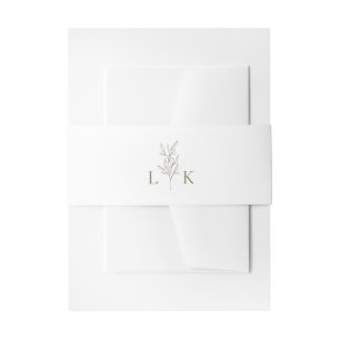 Elegant Leaf Monogram Olive Green Wedding Invitation Belly Band