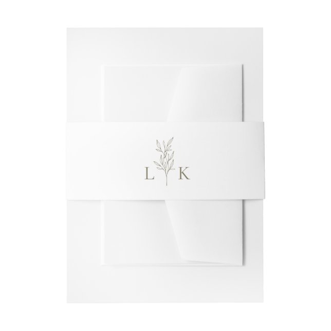 Elegant Leaf Monogram Olive Green Wedding Invitation Belly Band (Front Example)