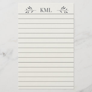 Elegant Leaf Monogram Personalized Lined Stationery