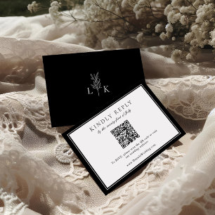 Elegant Leaf Monogram Wedding QR Code RSVP Enclosure Card