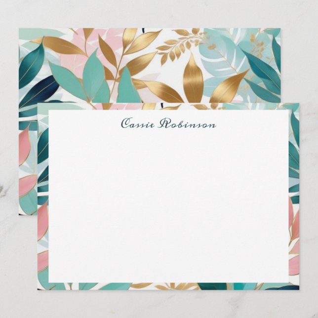 Elegant Leaf Pattern Personalized Card (Front/Back)