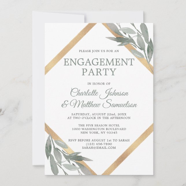 Elegant Leaf Sage Olive Gold Foil COUPLE'S SHOWER Invitation (Front)