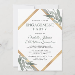 Elegant Leaf Sage Olive Gold Foil COUPLE'S SHOWER Invitation
