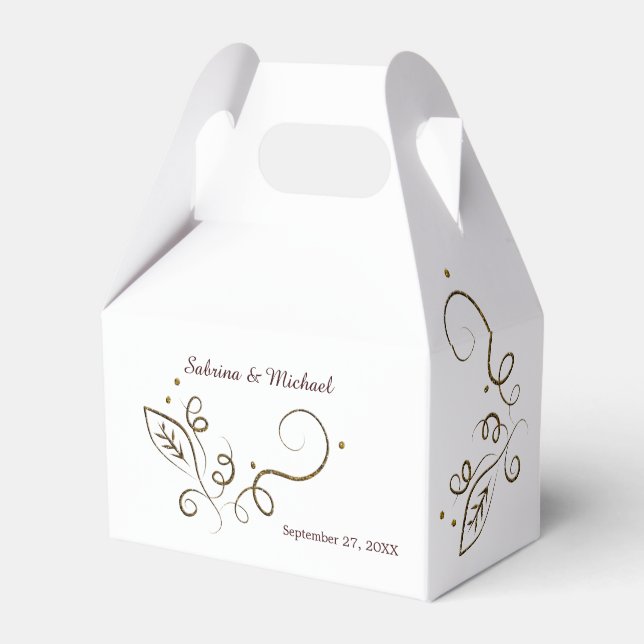 Elegant Leaf Swirl Wedding Favour Box (Front Side)
