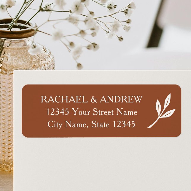Elegant Leaf Terracotta Wedding Return Address (Creator Uploaded)