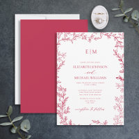 Elegant Leaf Vivid Magenta Monogram Wedding