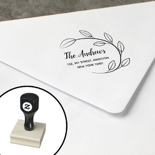 Elegant Leaf Wreath Family Rubber Stamp