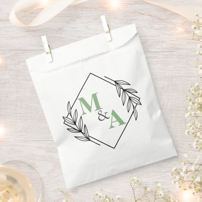 Elegant Leaf Wreath Monograms Greenery Wedding  Favour Bag (Clipped)