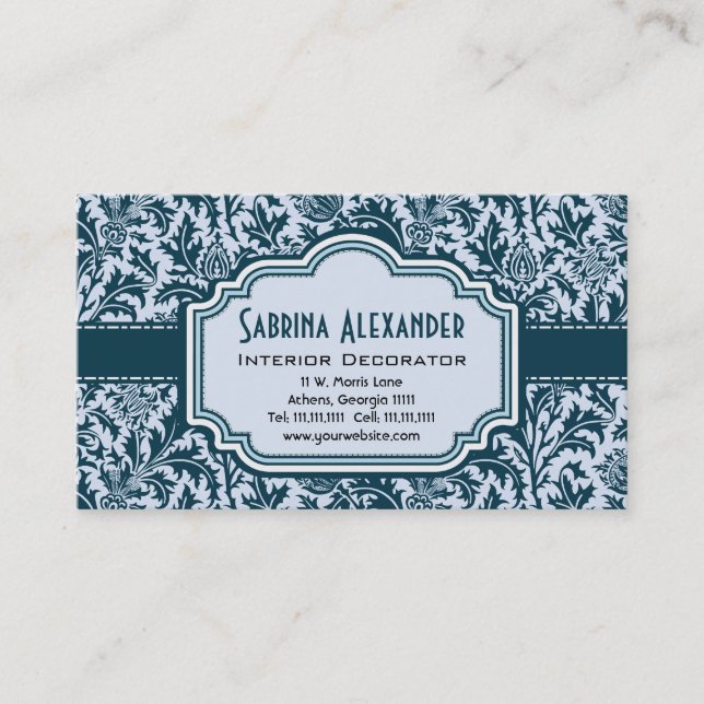 Elegant Leafy Art Nouveau Arts and Crafts Pattern Business Card (Front)