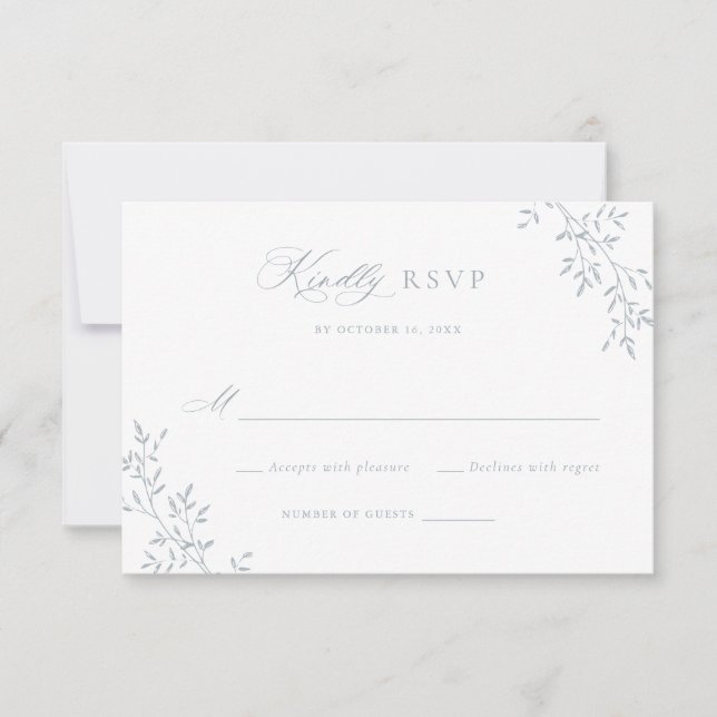 Elegant Leafy Blue Laurel Botanical Wedding RSVP Invitation (Front)