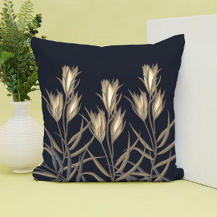 Elegant leafy bunch of flowers black & gold floral throw pillow