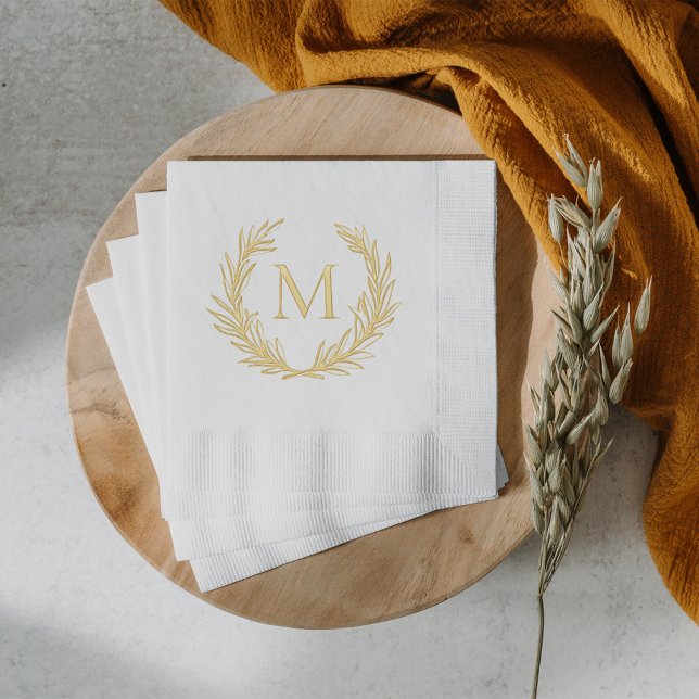 Elegant Leafy Crest Personalized Monogram Initial  Foil Napkins (Creator Uploaded)