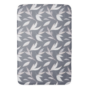 Elegant Leafy Gray Modern Botanical  Bath Mat